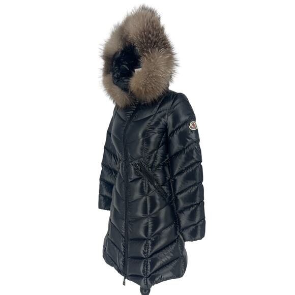 Moncler Fulmarus Fox Fur Trimmed Long Down Jacket in Black - Picture 8 of 16